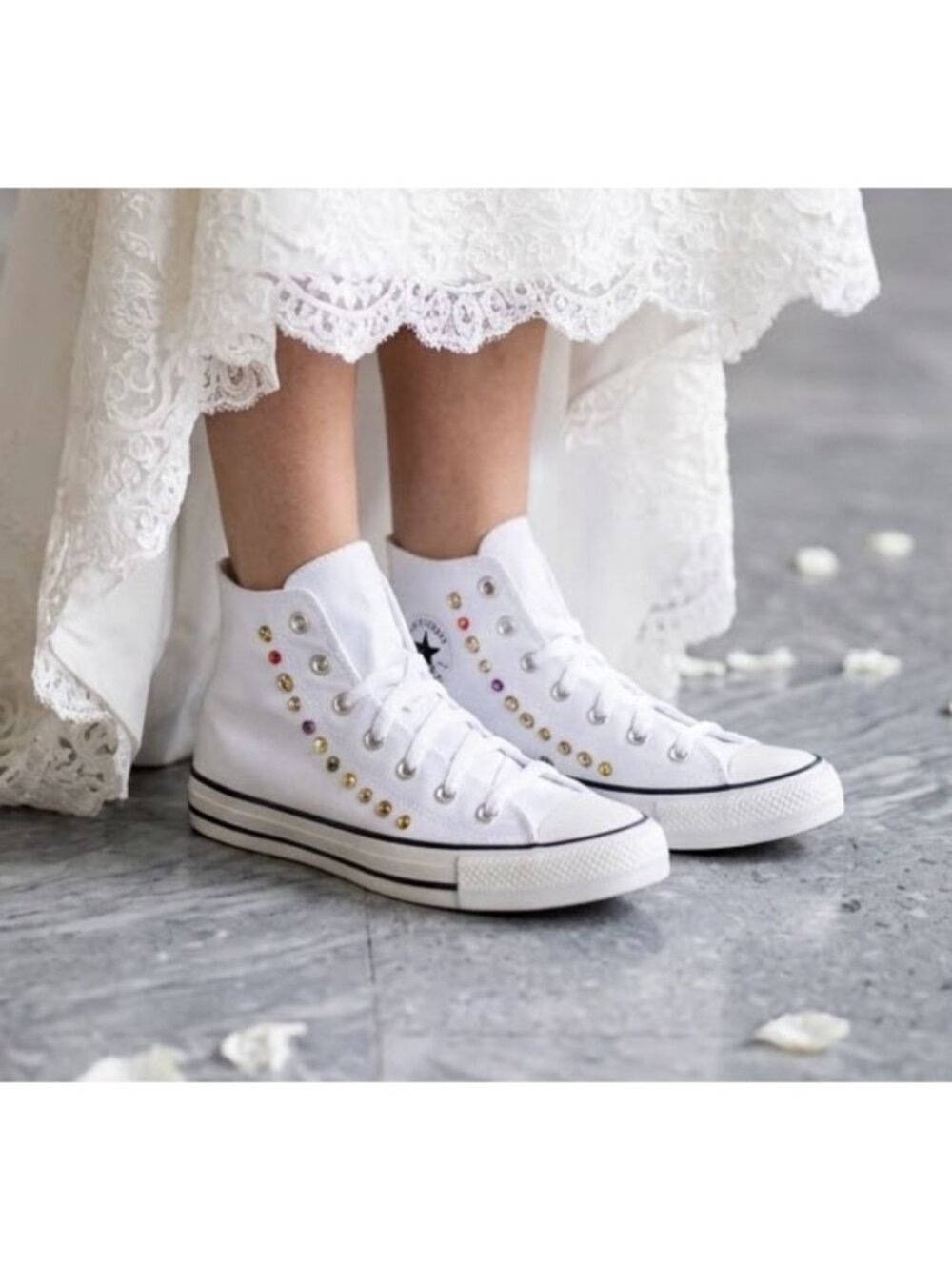 💎Converse Women Fashion sneShoes Sz 7.5 Chuck Taylor All Star Hi Y2K Gems White